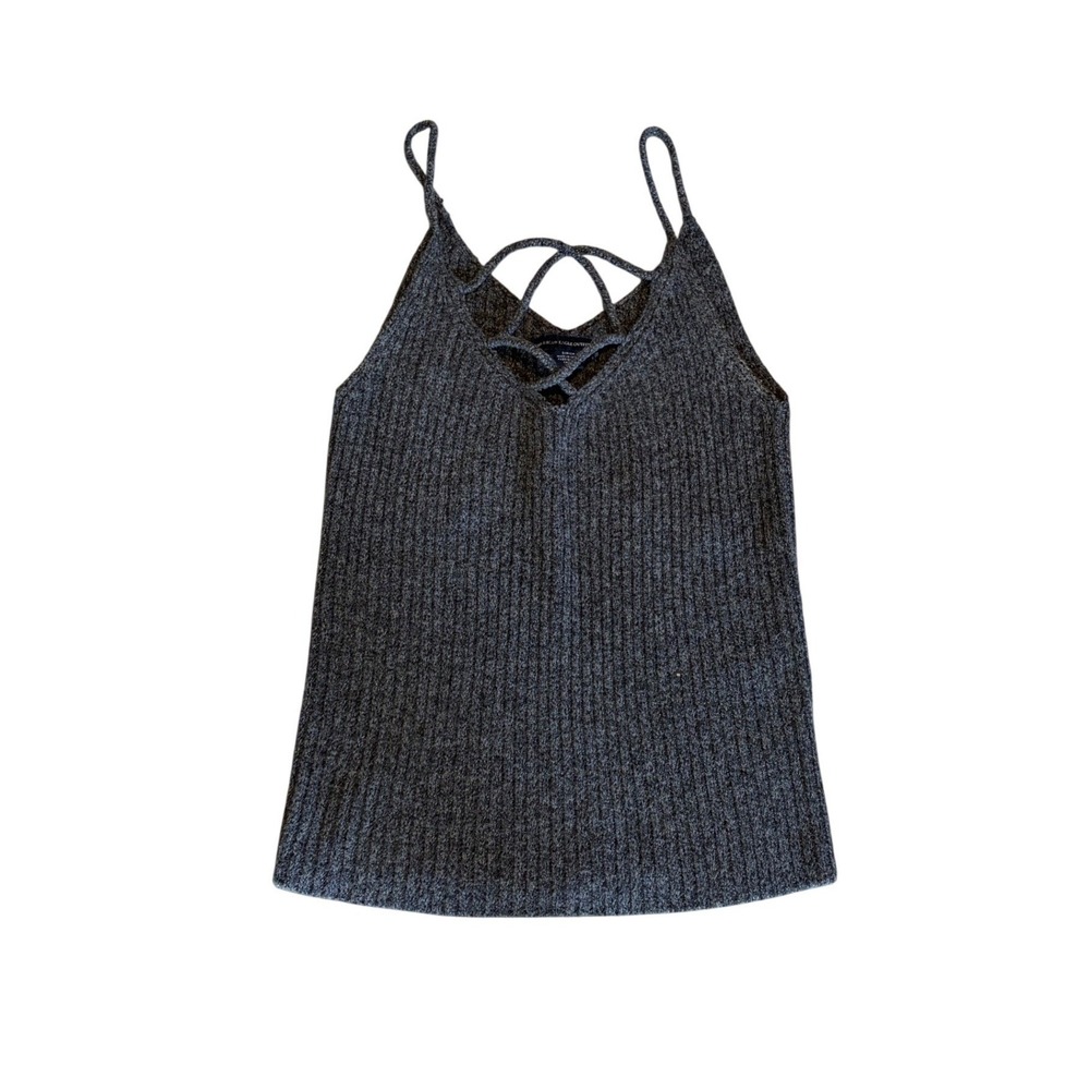 American Eagle AE Heather Gray Ribbed Knit Cropped Tank Top S